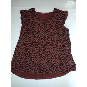 Maurices Animal Print Top Ruffle‎ Sleeve V-Neck Blouse Casual XXL